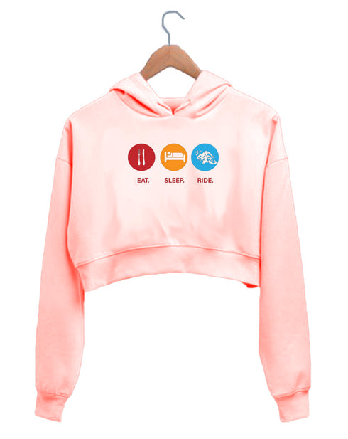 Quirkipedia Eat Sleep Ride TRAVEL Wanderlust, Biker Womens Crop Hoodies